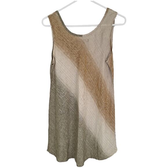 Flax 100% Linen Boho Sage Rust Cream Vertical Stripe Super Cute Tank S - Picture 9 of 11